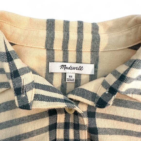 Madewell Oversized Ex-Boyfriend Swing Shirt Windowpane XS Midnight Green Cream - Picture 3 of 9
